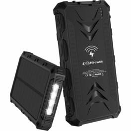 4XEM - 30,000 mAh Mobile Solar Power Bank and Charger (Black) - For Outdoor, Camping - Lithium Ion (Li-Ion) - 30000 mAh