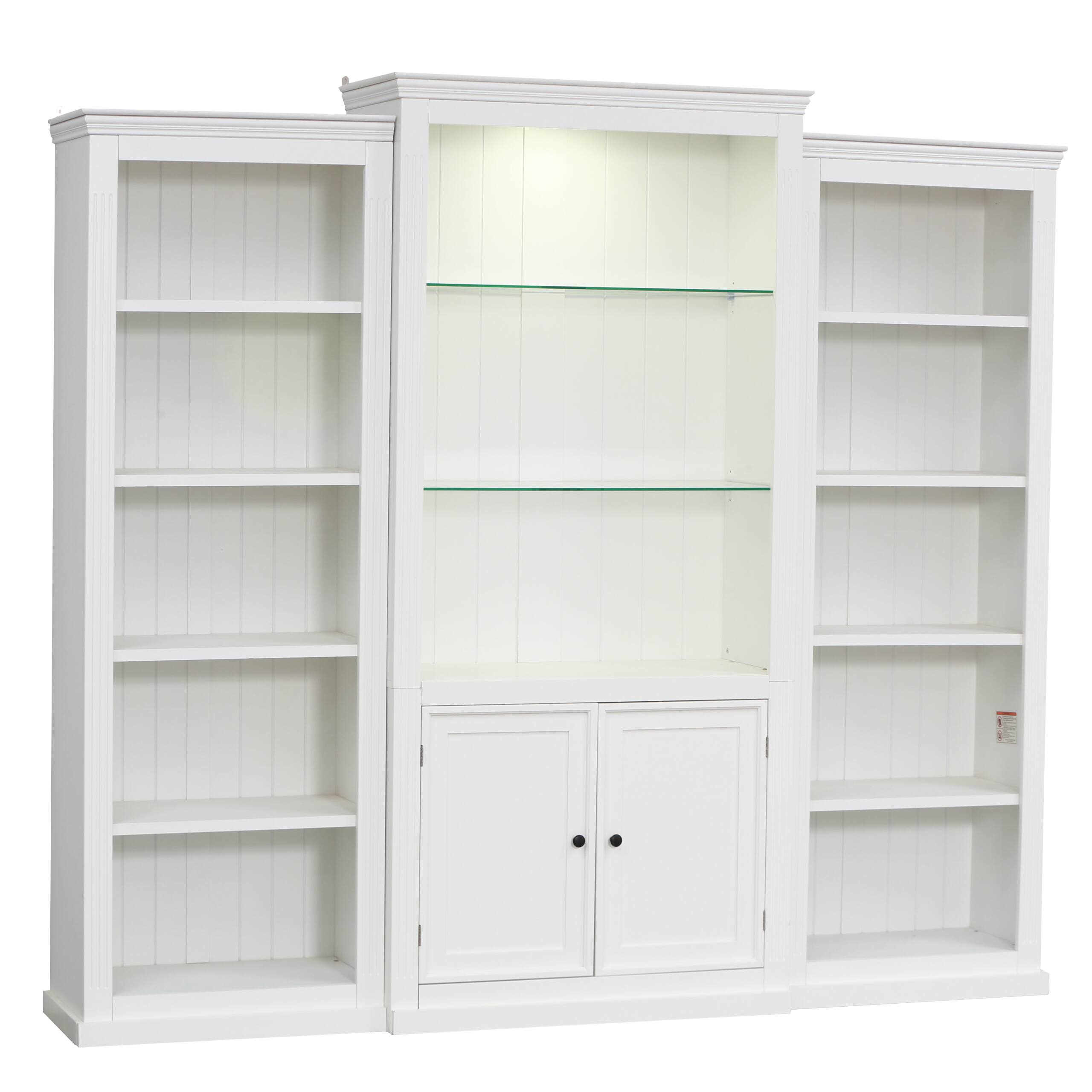 Alt View 7. Tiramisubest - 3-Pieces Bookcase Display Cabinet with 5 Colors Dimmable LED Ceiling Light,Retro Bookshelves with tempered glass shelves - White.