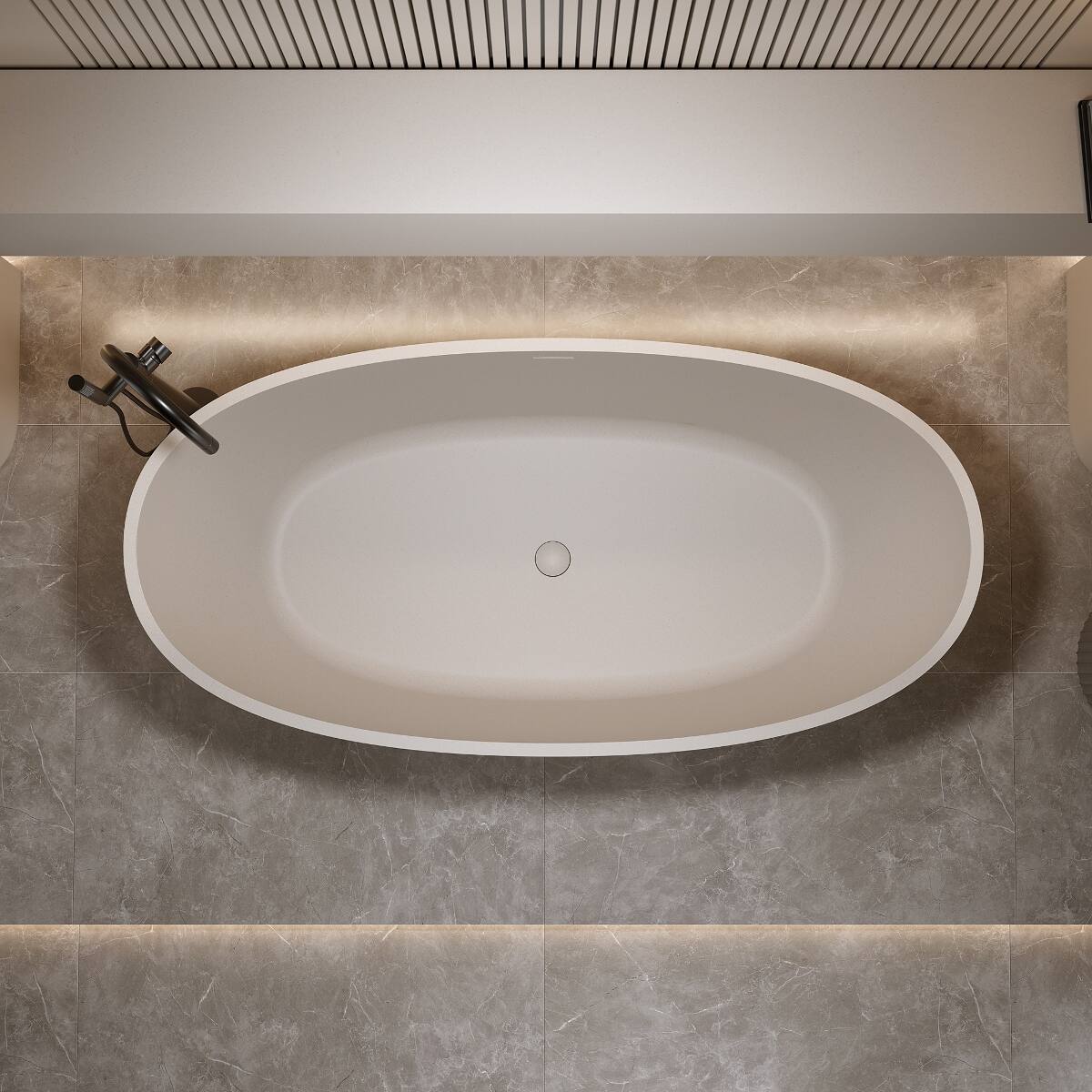 Alt View 7. Loheer - Loheer 55 in Freestanding Solid Surface Soaking Bathtub with Overflow and Pop Up Drain Beige Resin Stone Tub - Beige.