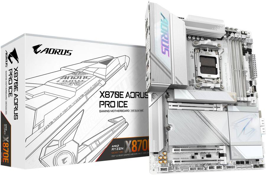 GIGABYTE X870E AORUS PRO ICE (Socket AM5) AMD X870 ATX DDR5 Wi Fi GIGABYTE X870E AORUS PRO ICE (Socket AM5) AMD X870 ATX DDR5 Wi Fi