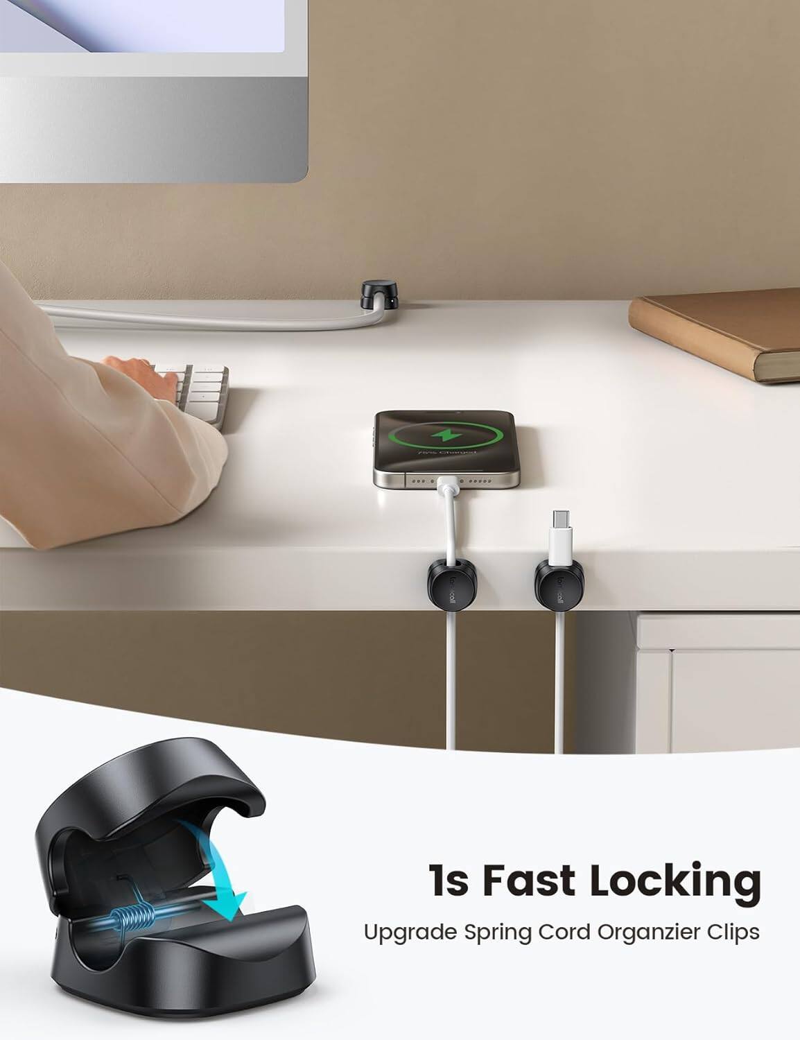 1s Fast Locking  
Upgrade Spring Cord Organizer Clips