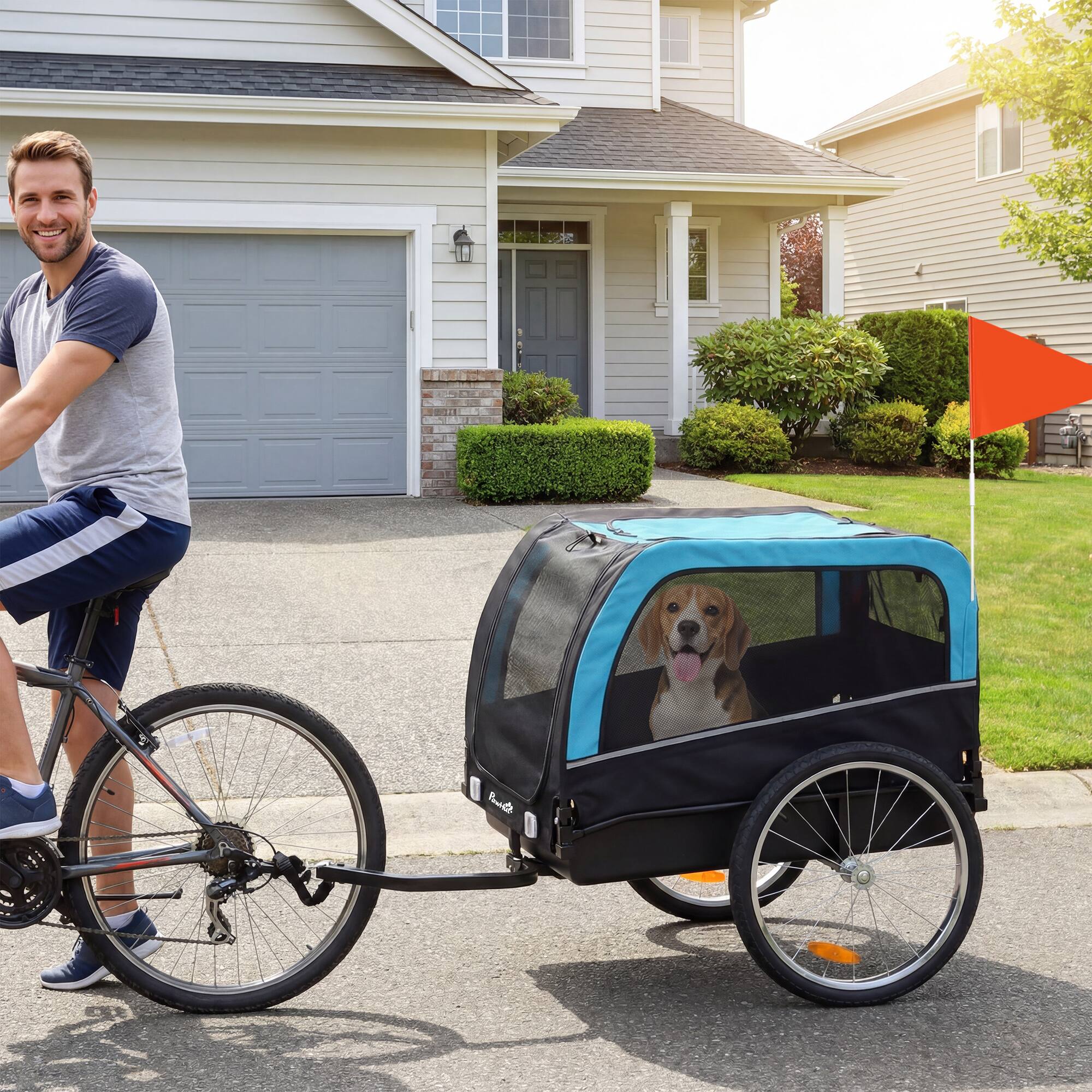 Alt View 1. Pawhut - Bike Trailer, Pet Cart Bicycle Carrier with 20" Air Tires, Quick-Release Wheels - Blue.