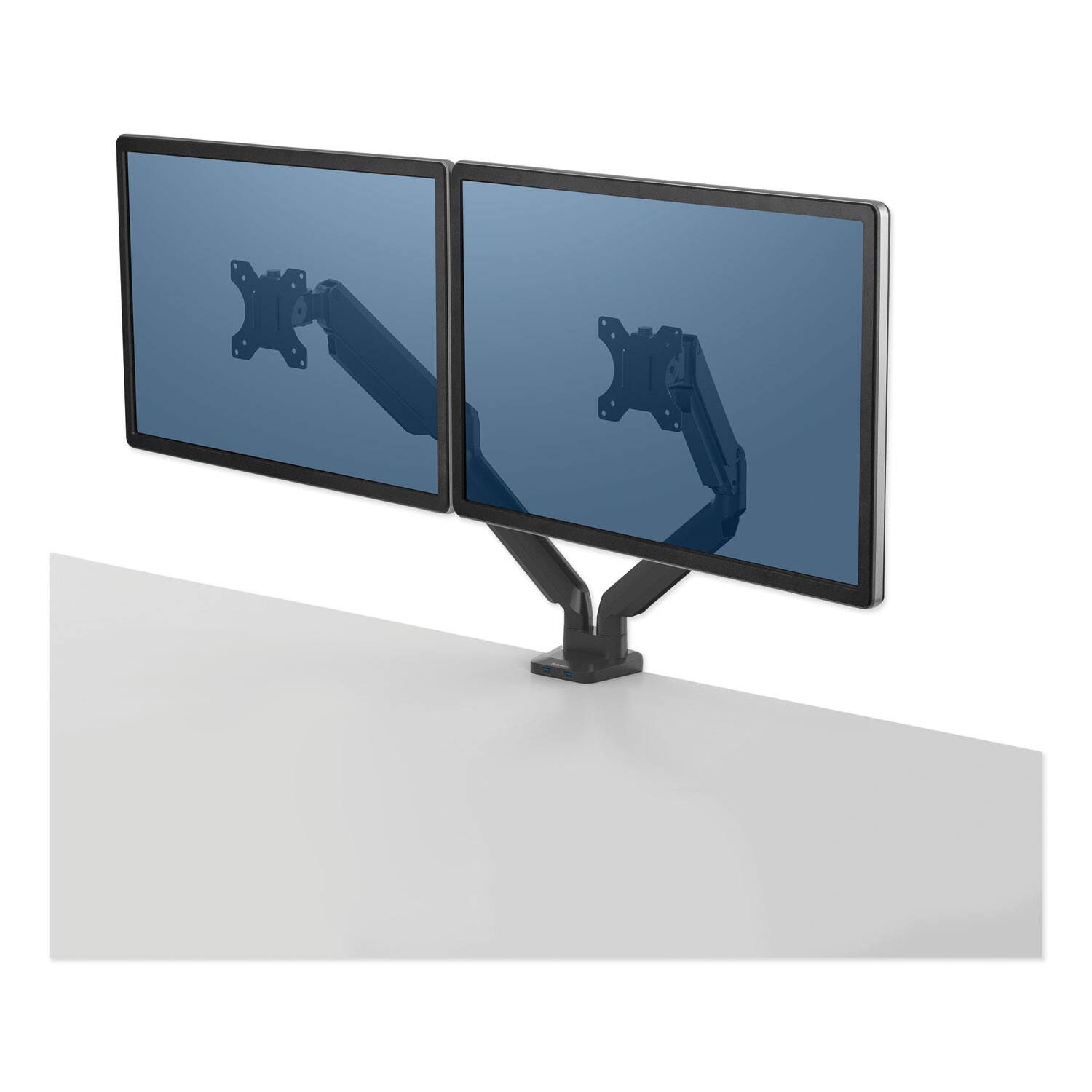 Front. Fellowes - Platinum Series Dual Monitor Arm for 40" Monitors, 360 deg Rotation, 45 deg Tilt, Black - Black.
