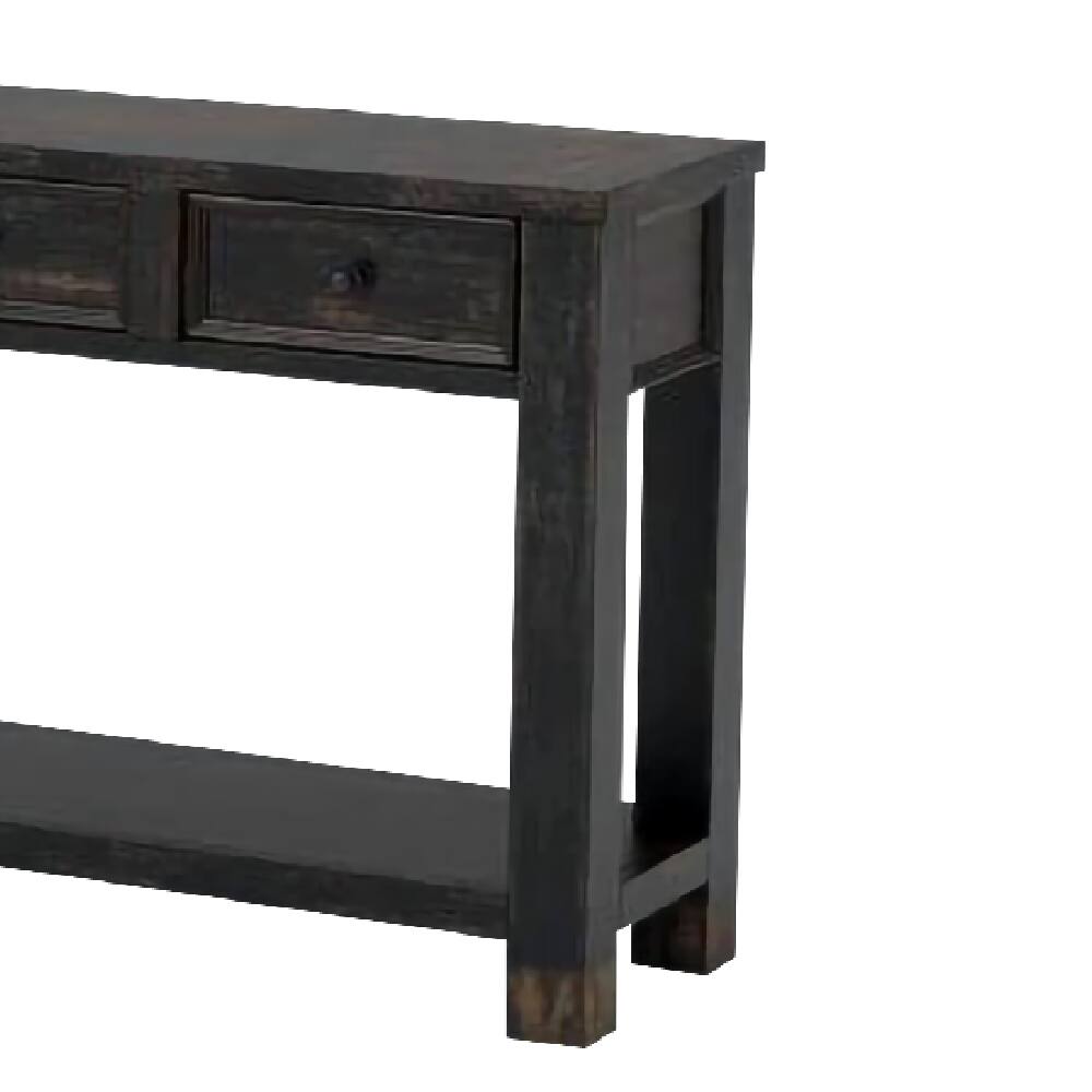 Alt View 3. Manhattan Lane - Sofa Table with 4 Drawers and Thick Block Legs, Antique Black - Brown.