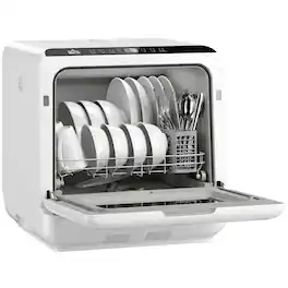 Homcom - Dishwasher, Portable Mini Dishwasher with 1.6 Gal Built-in Water Tank, 5 Washing Programs - White