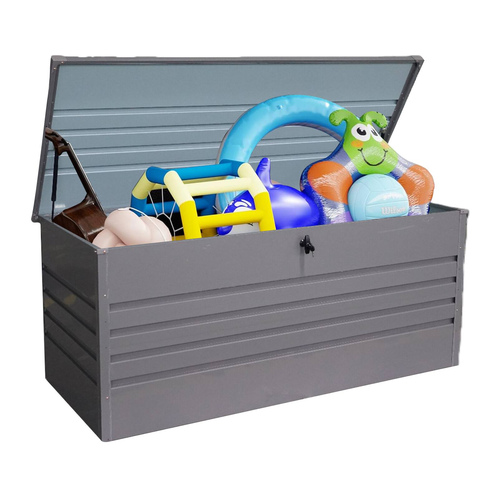Front. Mondawe - 260 Gallon Outdoor Waterproof Deck Box with Lockable Storage Containers - Light Gray.