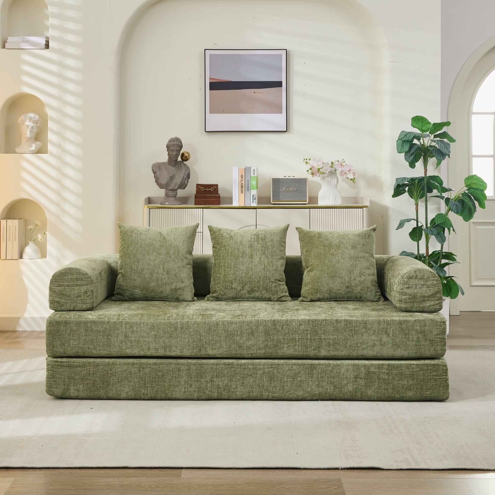 Alt View 1. GOODSILO - Convertible Folding Floor Sofa Bed with Armrests for Living Room, Bedroom, and Studio Lounging - Green.