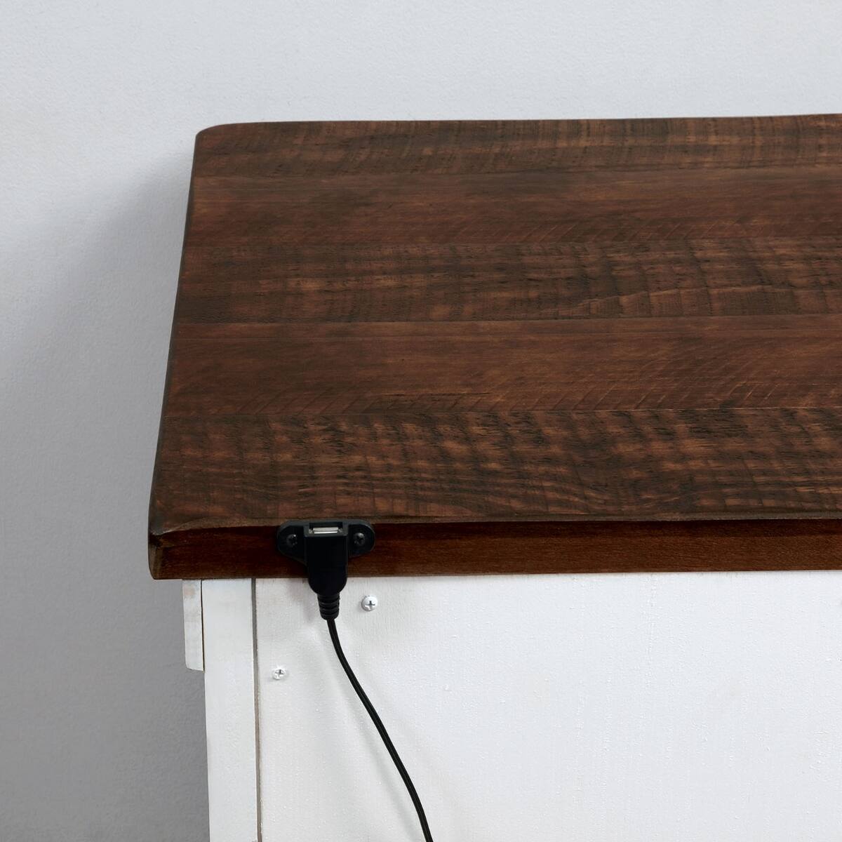 Back. Loheer - Loheer Solid Wood Nightstand Distressed White Finish with Two Drawers - Brown and Distressed White with Walnut.