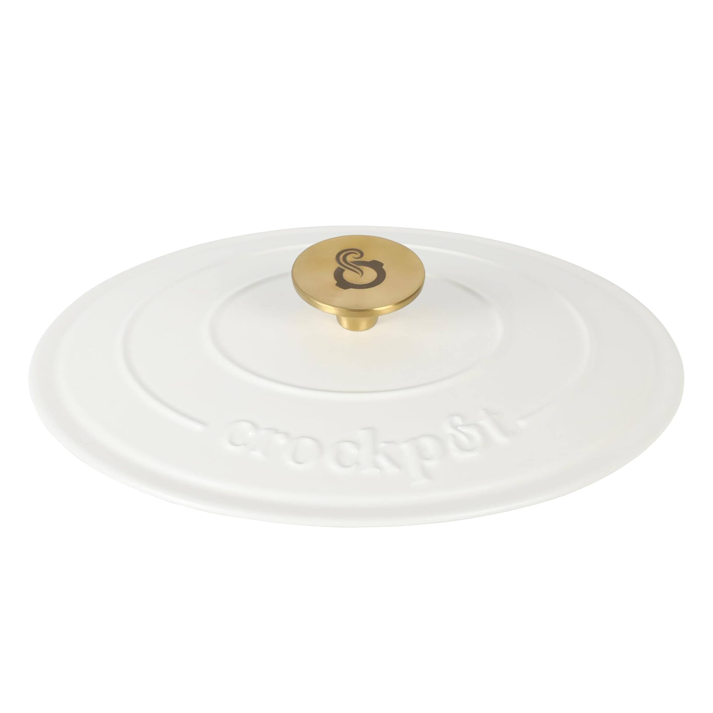 Alt View 2. Crockpot - Crockpot Artisan 7 Quart Oval Enameled Cast Iron Dutch Oven in Linen with Gold Handle - Linen.