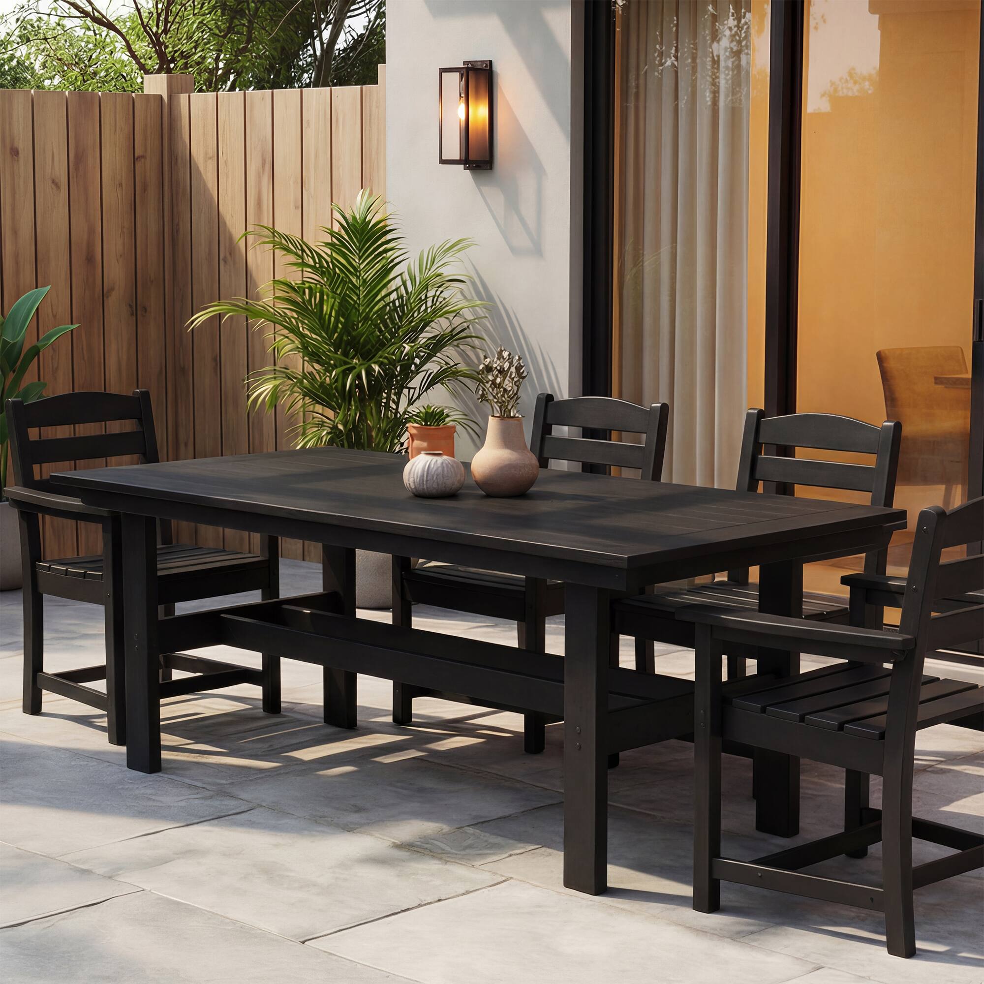 Front. Famapy - HDPE Outdoor Dining Table with Umbrella Hole & Cap-Solid Panel Patio Table for 8 People Weatherproof & Low Maintenance - Black.