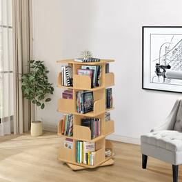 Kings Brand Furniture - 4-Tier Revolving Bookcase Bookshelf, Media Storage Cabinet - Natural