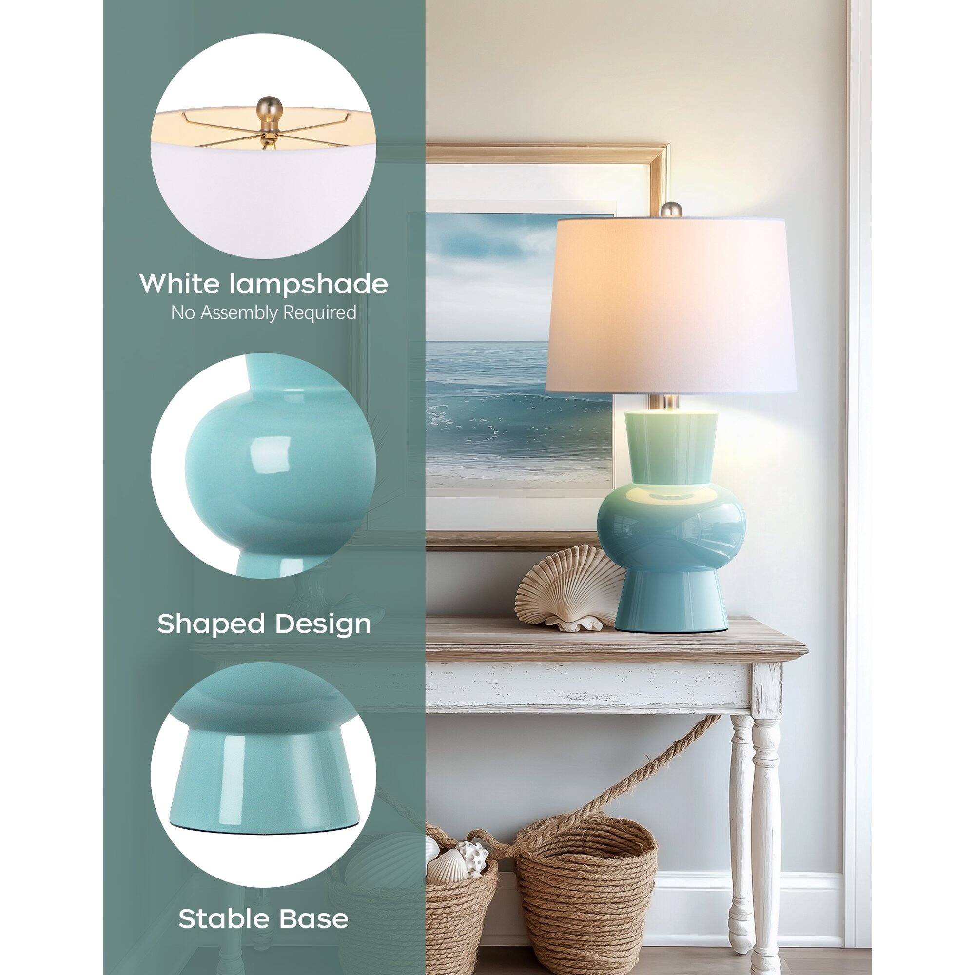 White lampshade  
No Assembly Required  

Shaped Design  

Stable Base