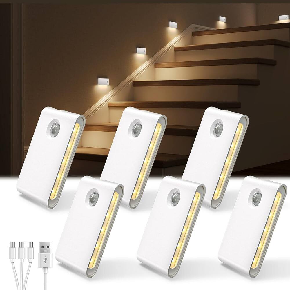 Front. ACJPR - 6 Pack Motion Sensor Night Lights, Sync LED Stair Lights, Rechargeable, Magnetic & Dimmable, Portable.