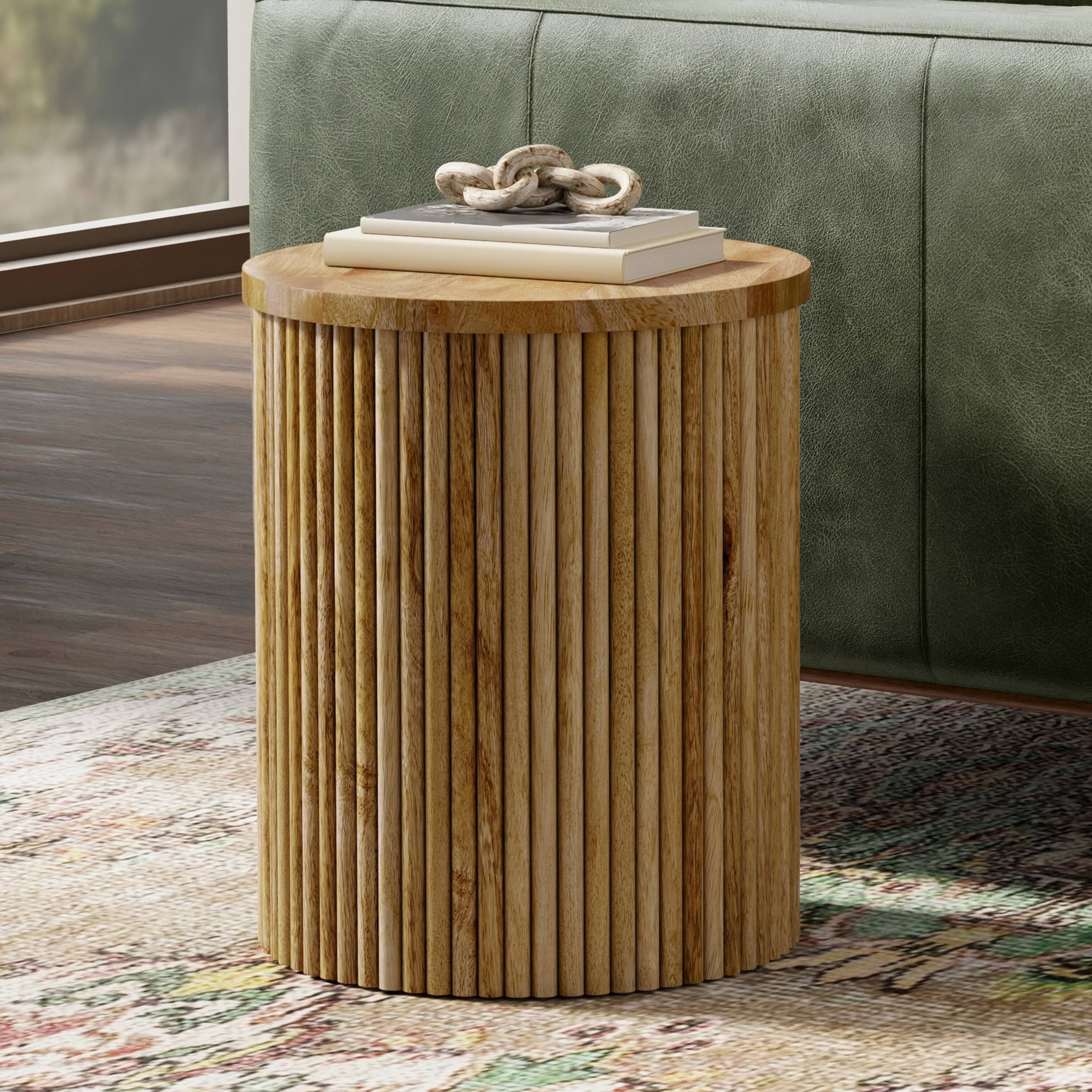 Angle. Simpli Home - Demy 18 inch Wide Solid Mango Industrial Contemporary Accent Table in Natural, Assembled - Natural.