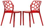 Front. LeisureMod - Dynamic 2-Pieces Transparent Lucite Dining Chair with Honeycomb Cutout, Lightweight & Fully Assembled - Transparent Red.