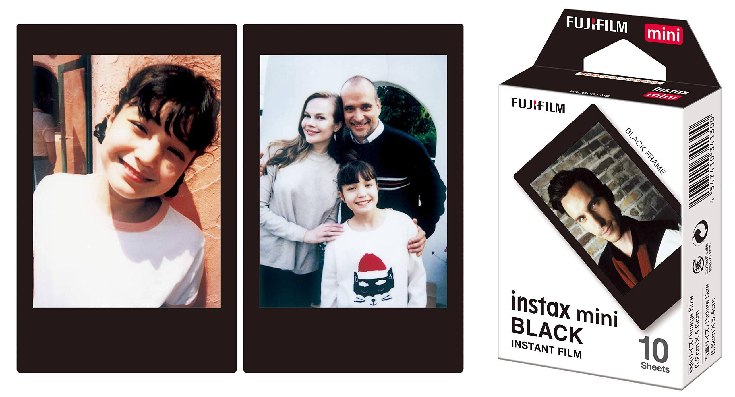 FUJIFILM mini BLACK FRAME  
instax mini BLACK  
INSTANT FILM  
10 Sheets  

Size: 8.6cm x 5.4cm  
Image: 2cm x 4.6cm  
Picture: 8