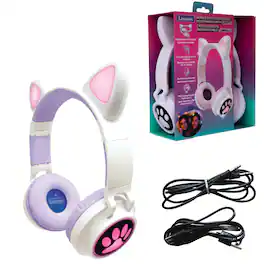 Lexibook - Cat’s Ears Shape Wireless Rechargeable Headphones with Lights