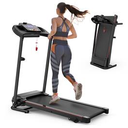 Lycvki - 2.5HP Foldable Treadmill 12KM/H Incline Bluetooth Heart Rate Cup Holder - Black