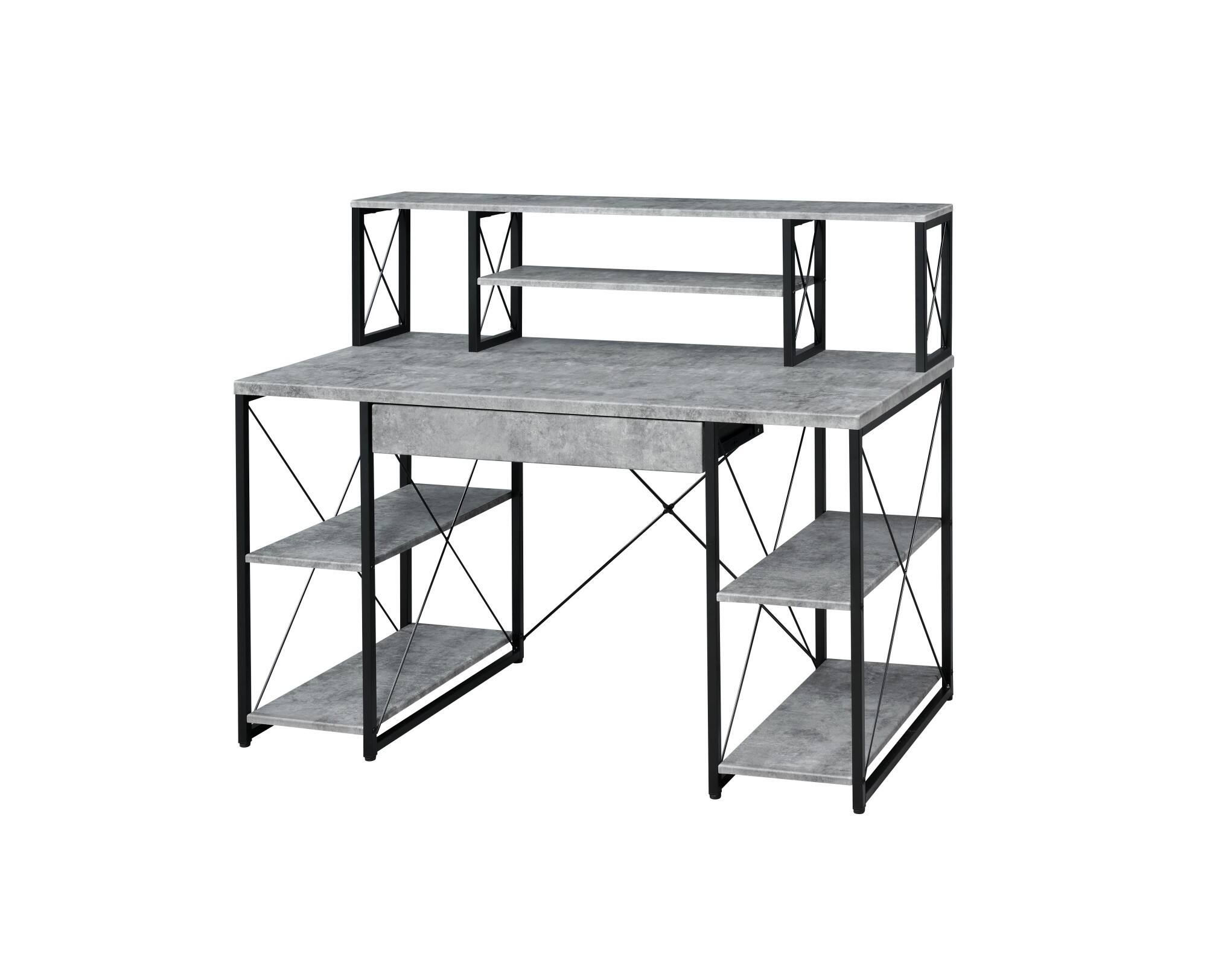 Glintex - Modern Writing Desk with Drawer, 8 Storage Compartments, Wooden Top and Sturdy Metal Sled Base for Home Office - Gray
