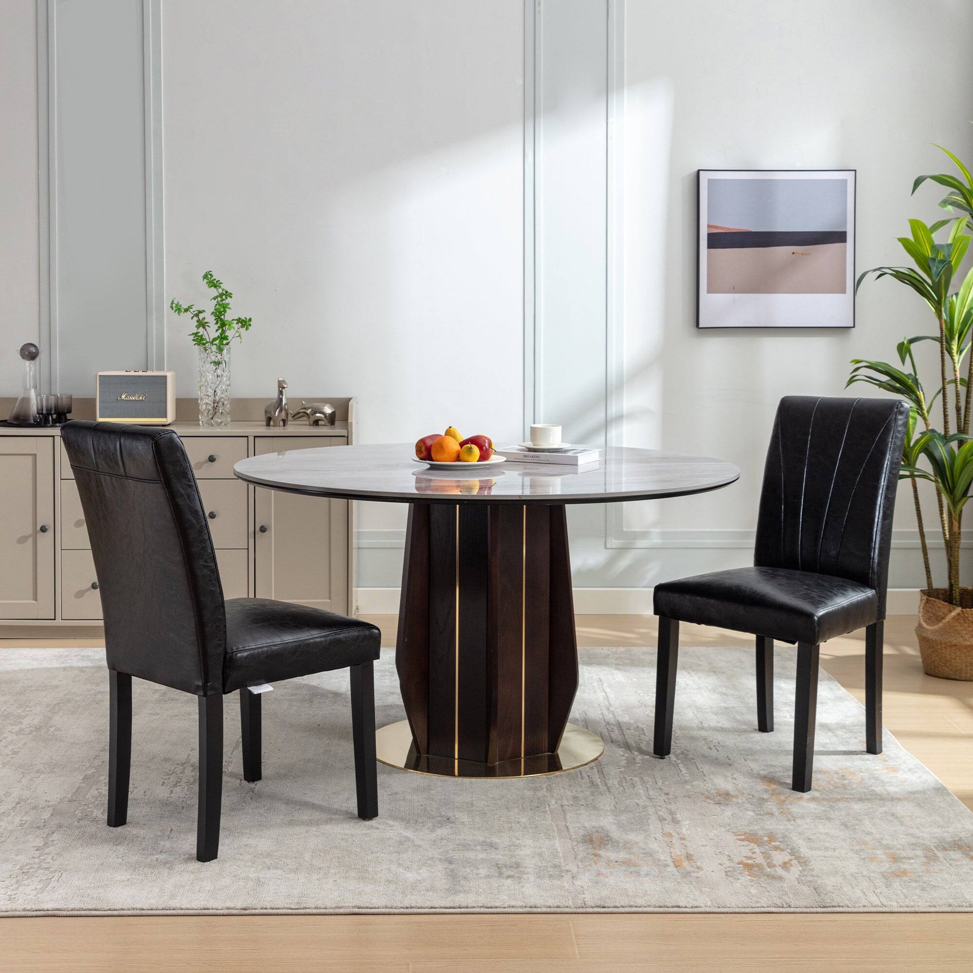 Alt View 5. Vecelo - Modern Dining Chairs Set of 4 - High Back PU Leather, Ergonomic Support, 260lb Capacity, Solid Wood Legs - Black.