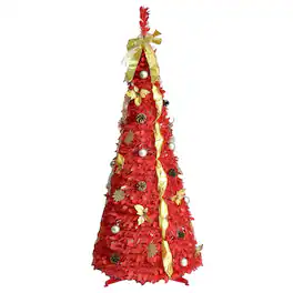 BreeBe - 6FT Pop-Up Christmas Tree with 150 Warm White LED Lights - Red