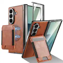 Dteck - Magnetic Wallet Case for Samsung Galaxy Z Fold8 Ultra,Vintage PU Leather Card Holder Shockproof Hinge Cover+Front Screen - Brown