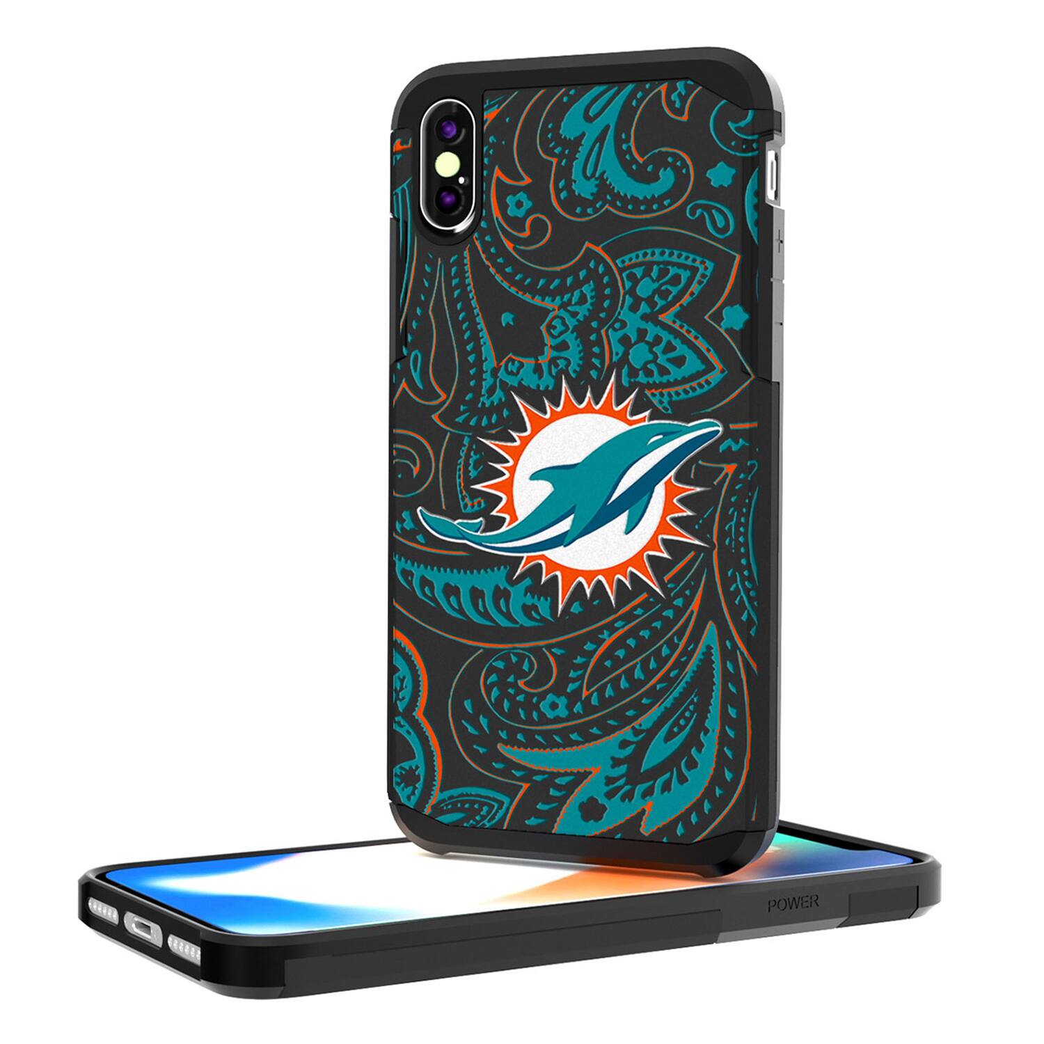 Alt View 2. Keyscaper - Miami Dolphins iPhone Rugged Paisley Design Case - 15 - Multicolor.