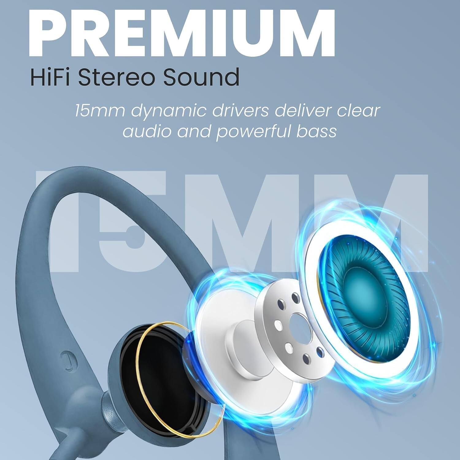 PREMIUM  
HiFi Stereo Sound  
15mm dynamic drivers deliver clear audio and powerful bass