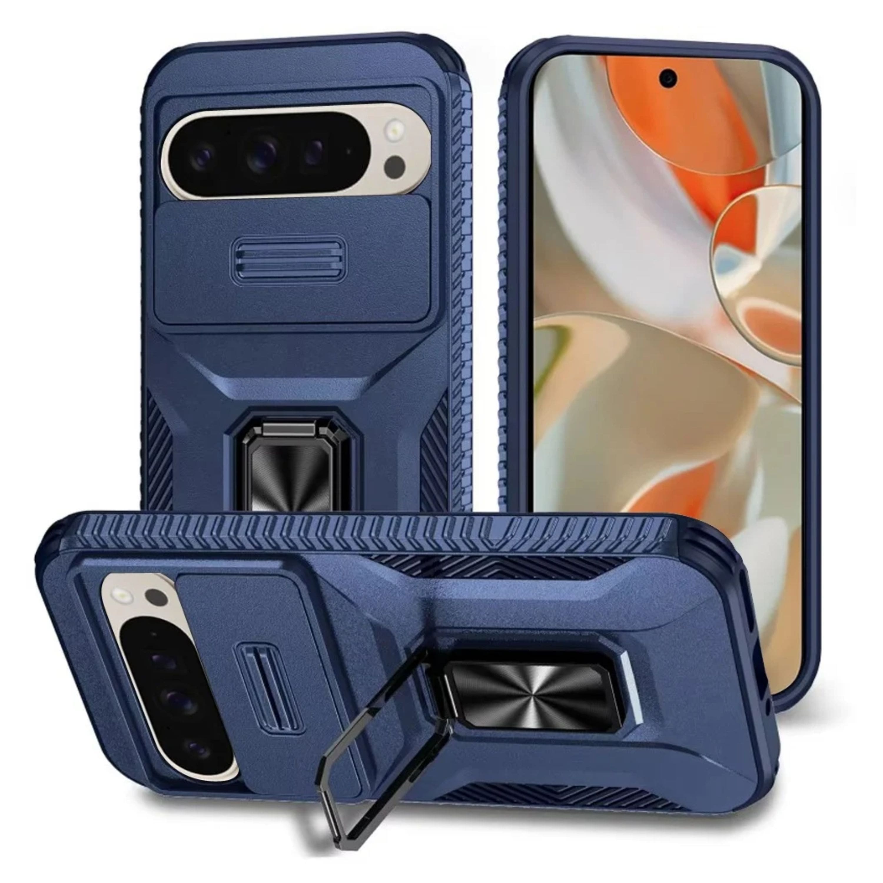 Kitcheniva - Full Protection Phone Case With Metal Stand Lens Cover & Tempered Glass For Google Pixel 10 Pro XL - Blue price history on PriceWatchPro