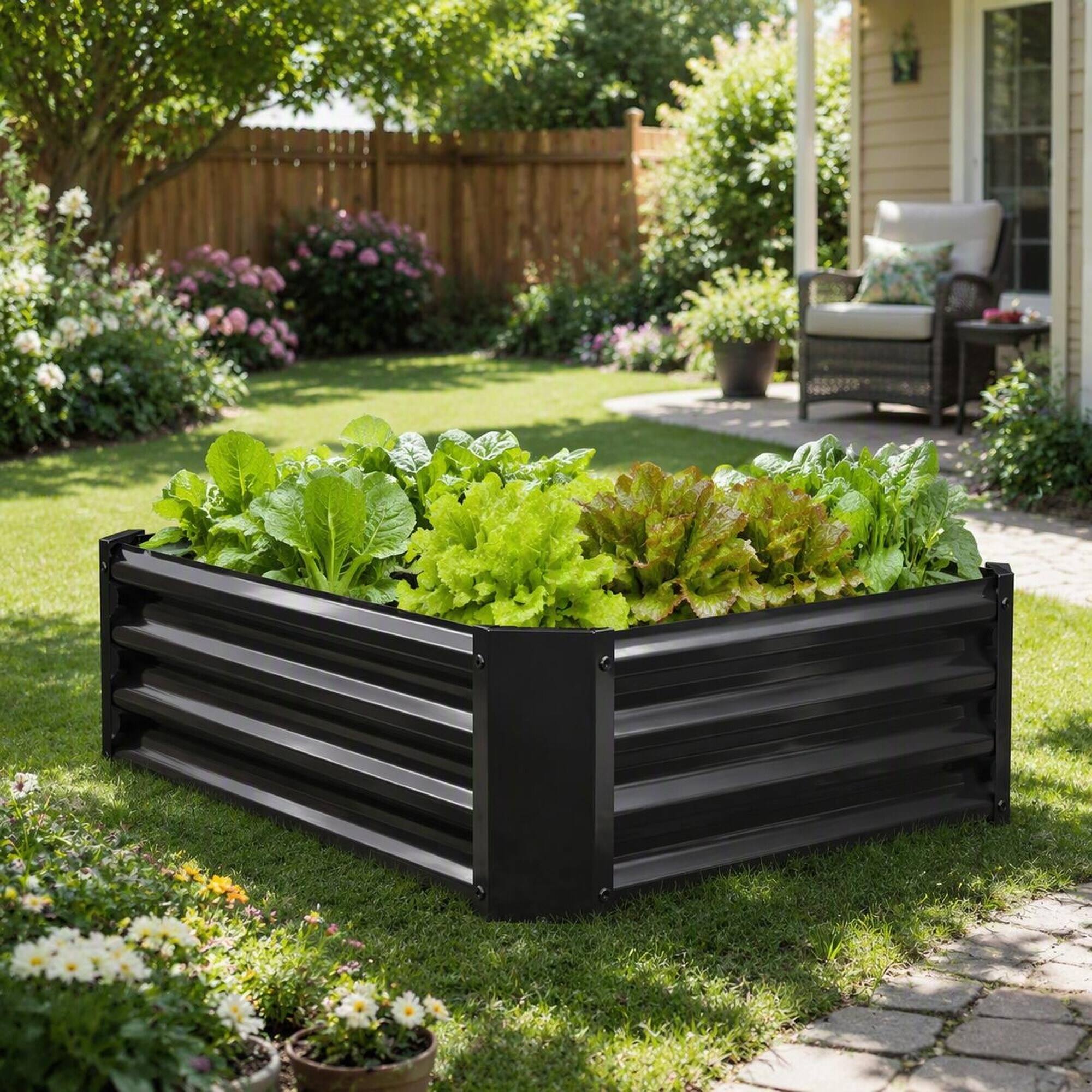 Alt View 2. RYHNUYNE - 2-Pack Black Metal Rectangular Raised Garden Beds 4x2x1 ft for Vegetables, Flowers and Herbs - Black.
