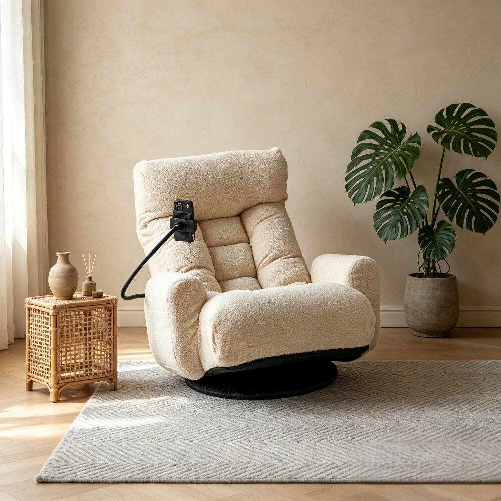 Alt View 6. Loheer - Loheer Adjustable Lounge Chair 360 Degree Rotatable Lazy Sofa Chair with Phone Holder for Living Room Gaming White - White.