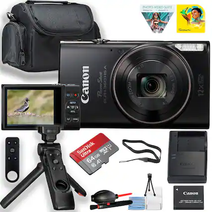 PHOTO-VIDEO SUITE Perthog P umaater N - PaintShopPro A Canon & FUNC $ S IFO Myl ATW A HS PowerShot 360 CLPH 2x IS LENS12XIS LENS L ZOOM CANON 1:3.6-70 0mm 54 4.5-54 OPTICAL ZOOM 12x - a T an SanDisk Ultra 22M XCI GB 64 A1 CURDE DL Canon BATTEKY Canon BATTERY PACK NETILI