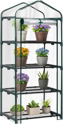 Winado - 27"x19.6"x63" Mini Greenhouse, Small PVC Plant Green House with 4 Tiers Rack, Shelf Clips, Roll-up Zipper Door - White