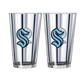 Logo Brands - Seattle Kraken Two-Piece 16oz. Striped Pint Glass Set - Multicolor