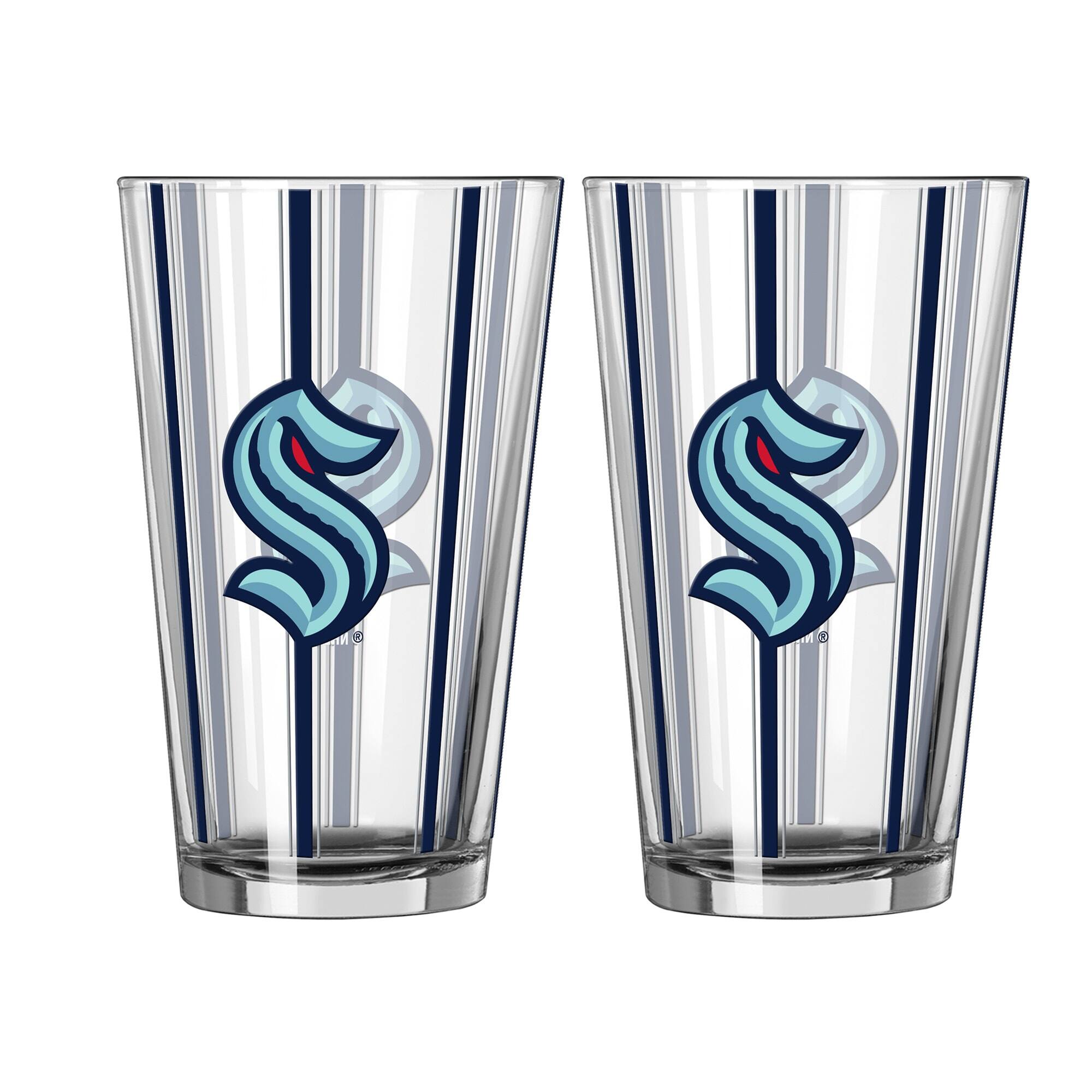 Front. Logo Brands - Seattle Kraken Two-Piece 16oz. Striped Pint Glass Set - Multicolor.
