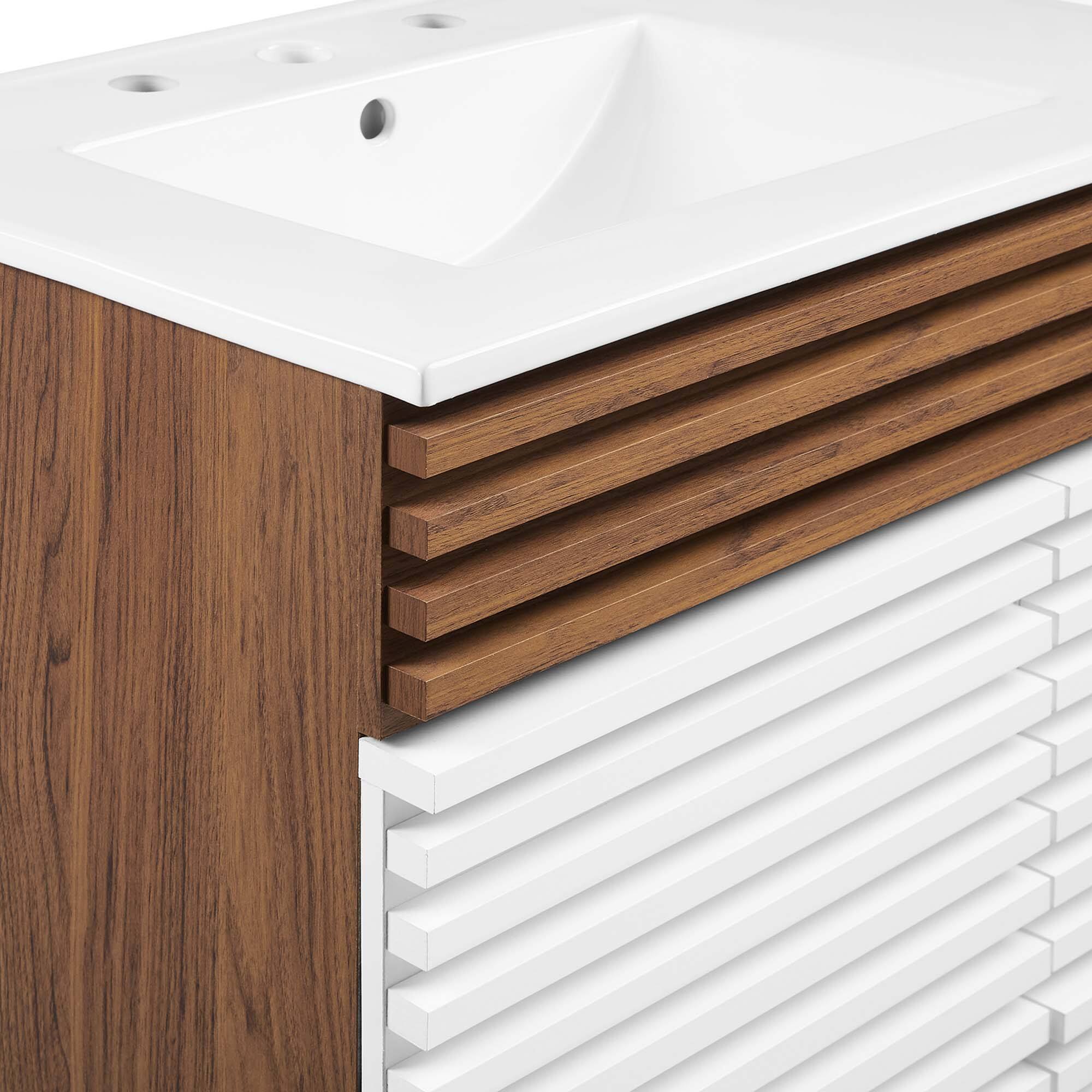 Alt View 7. Modway - Render 48" Bathroom Vanity with White Basin Included - White Walnut White.