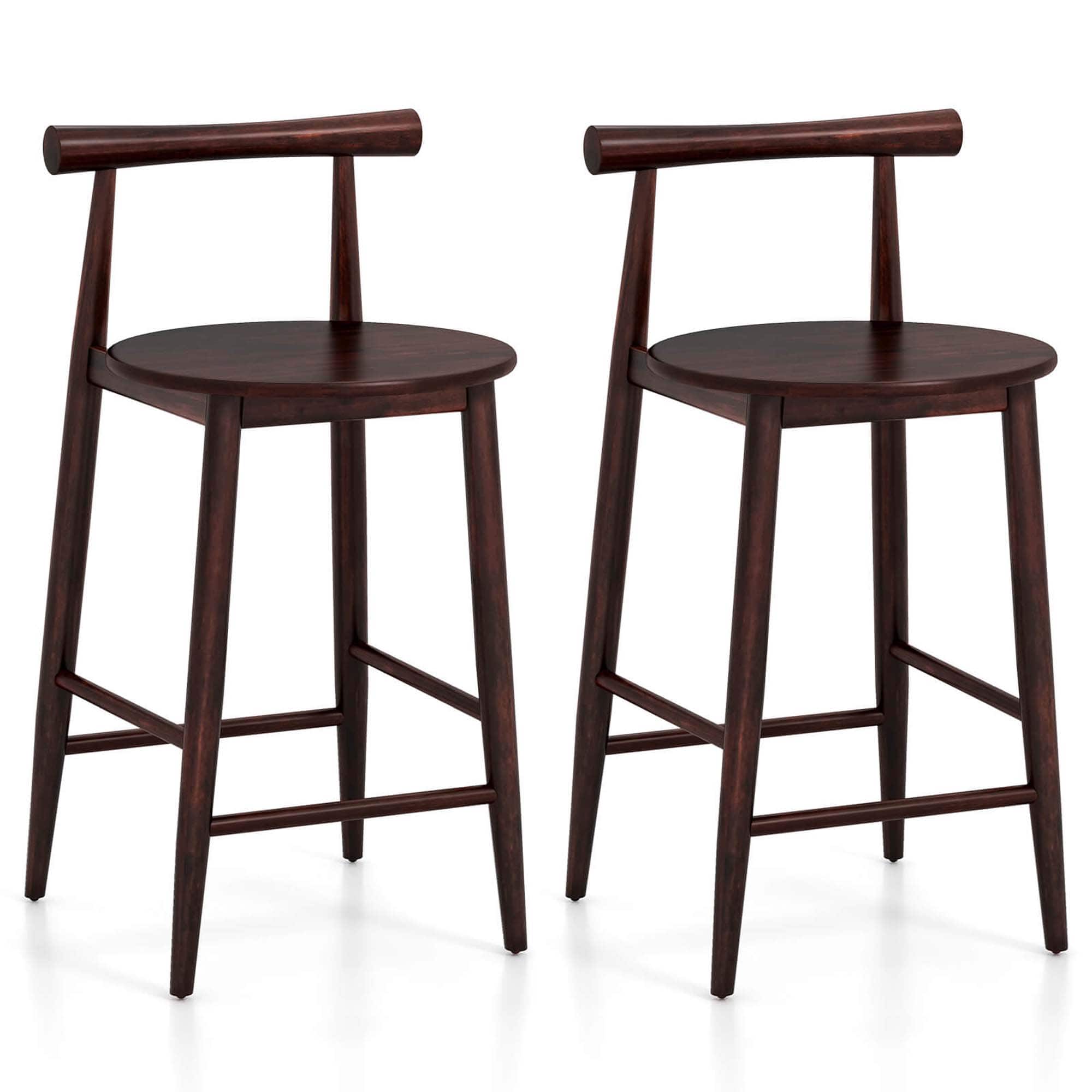 Front. Costway - Bar Chair Counter Height Stools Set of 2 with Acacia Wood Frame Supporting Legs - Brown.