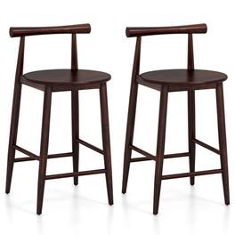 Costway - Bar Chair Counter Height Stools Set of 2 with Acacia Wood Frame Supporting Legs - Brown