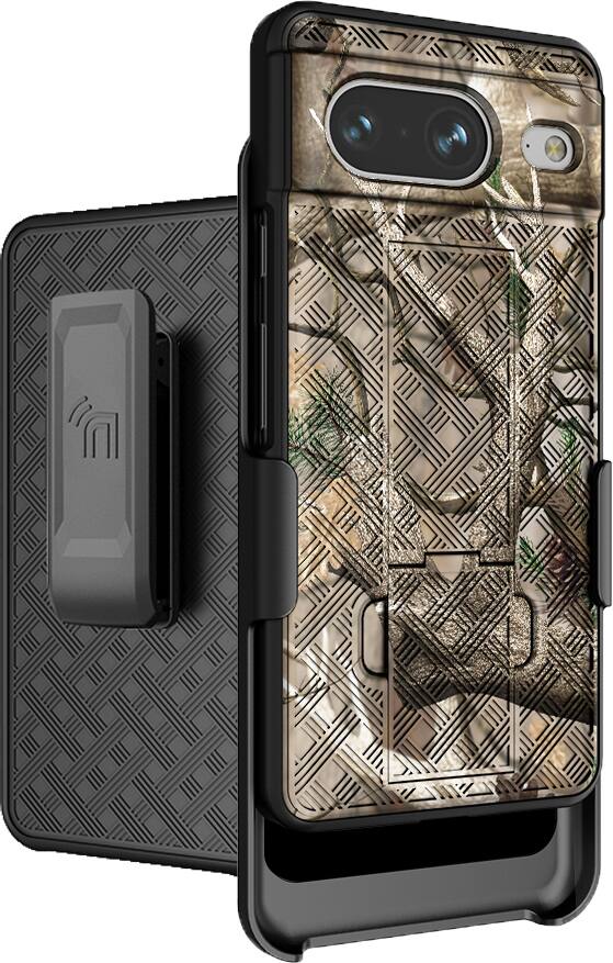 Front. Nakedcellphone - Combo for Google Pixel 8 - Slim Case and Belt Clip Holster - Camo.