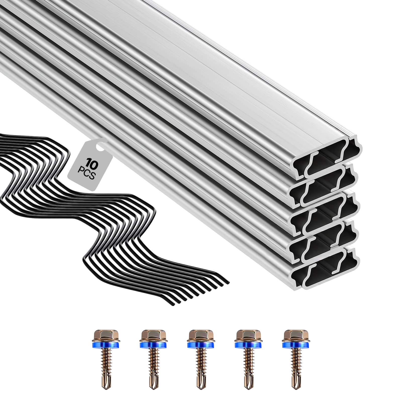 VEVOR - Greenhouse Spring Wire and Lock Channel, 10 Packs 6.56 ft PVC-Coated Wiggle Wire & Aluminum Alloy Channel Bundle Kit - Silver