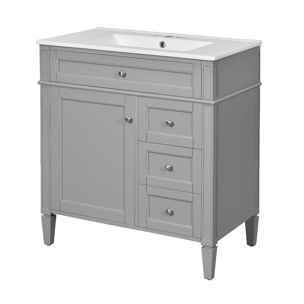 Alt View 8. Loheer - 30 inch Bathroom Vanity with Sink, Grey Single Sink Bathroom Vanity with 2 Drawers and Tip-out Drawer - Grey.