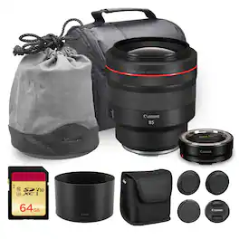 Canon - RF 85mm f/1.2L USM Lens (3447C007) + Adapter EF-EOS R + 64GB Card + Bag - Black