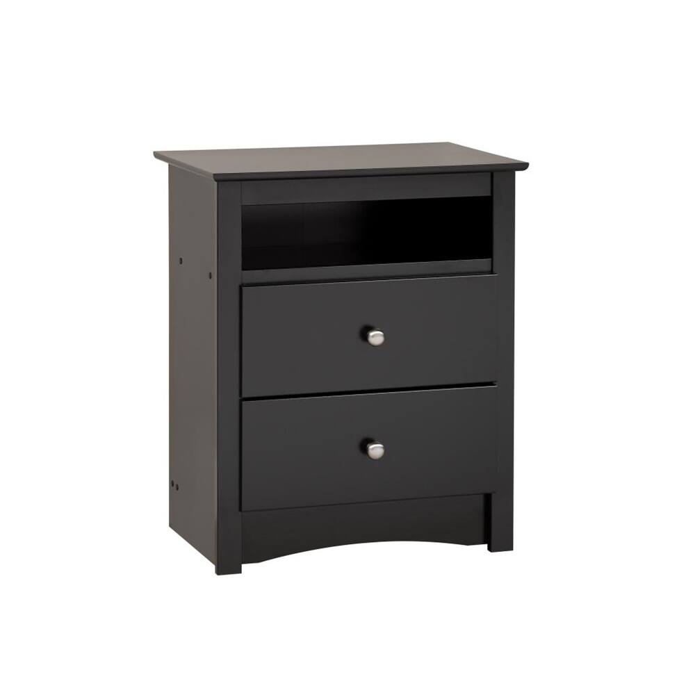 Front. Prepac - Black Sonoma Tall 2 Drawer Nightstand with Open Shelf - Black.