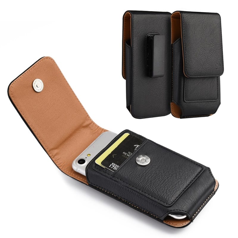 LUXMO - Extra Large Vertical Universal Nylon Phone Pouch with Card Slot - Black