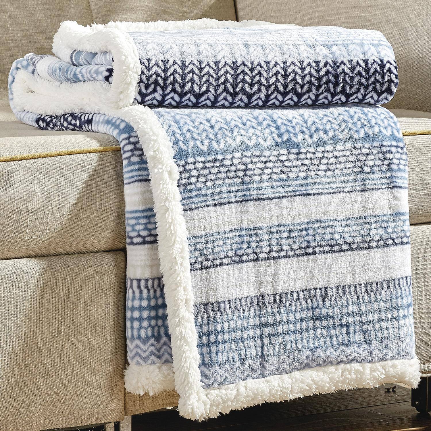 Alt View 1. Noble House - Plazatex Anissa with Sherpa Plush Decorative All Season Plum Throw Blanket 50" x 60" Blue - Blue.