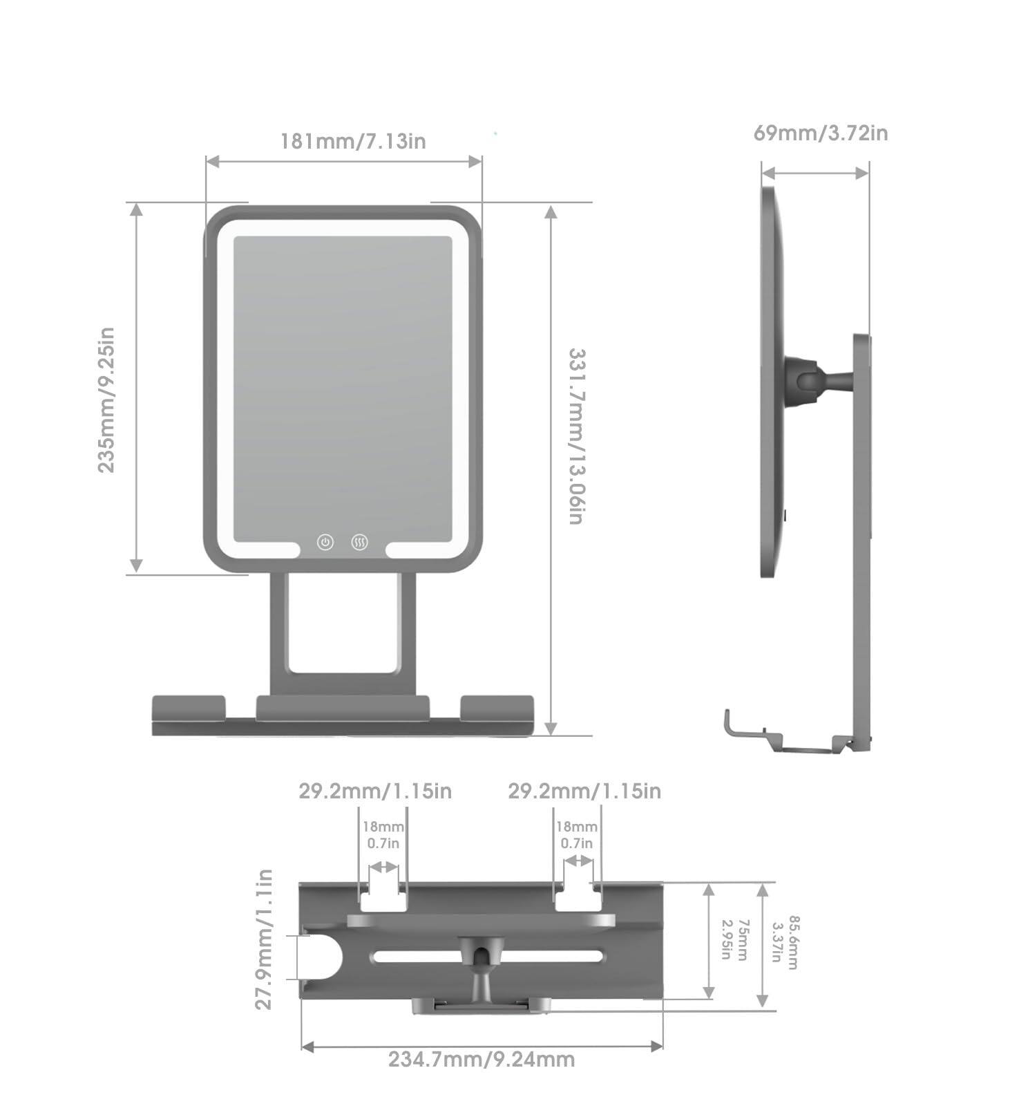 181mm/7.13in  
235mm/9.25in  
69mm/3.72in  
331.7mm/13.06in  
29.2mm/1.15in  
29.2mm/1.15in  
18mm/0.7in  
18mm/0.7in  
27.9mm/1.1in  
234.7mm/9.24mm  
2.95in  
75mm/3.37in  
85.6mm