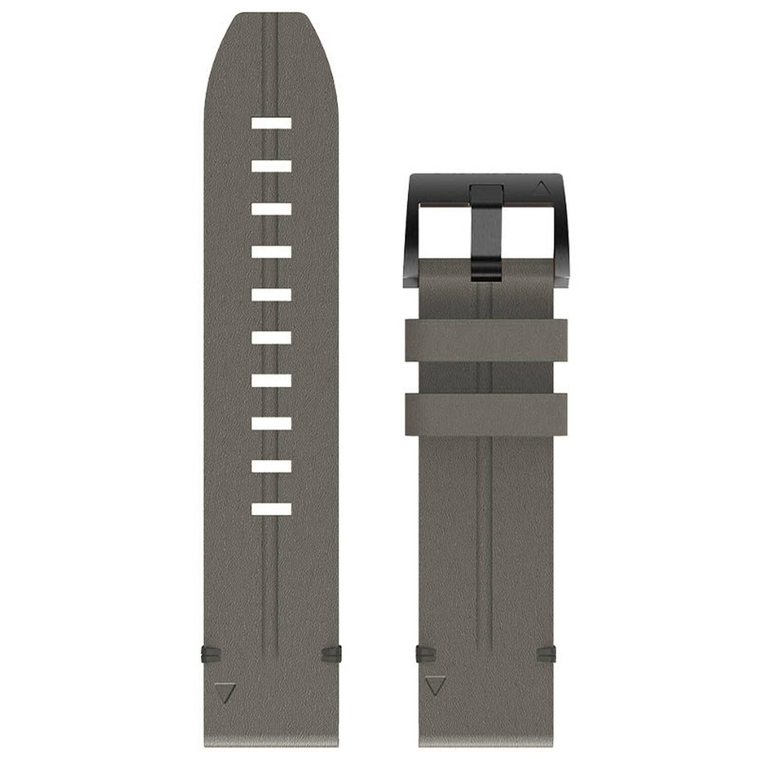 Left. StrapsCo - Italian Leather Strap QuickFit 26 Watch Band For Garmin Descent Mk3i – 51mm (Extra Short) - Graphite.
