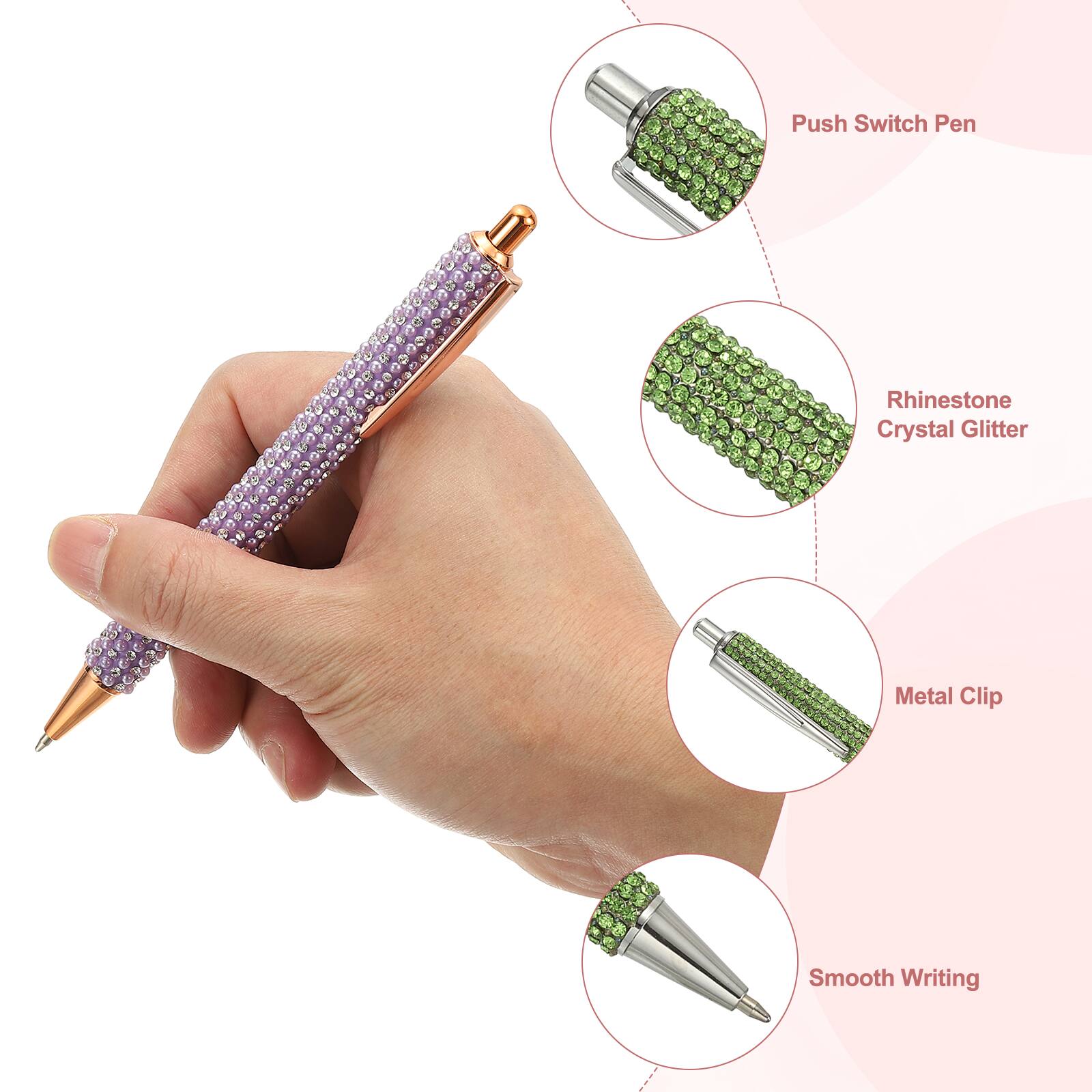 Unique Bargains Rhinestone Metal Ballpoint Pen, 3pcs Crystal Diamond ...