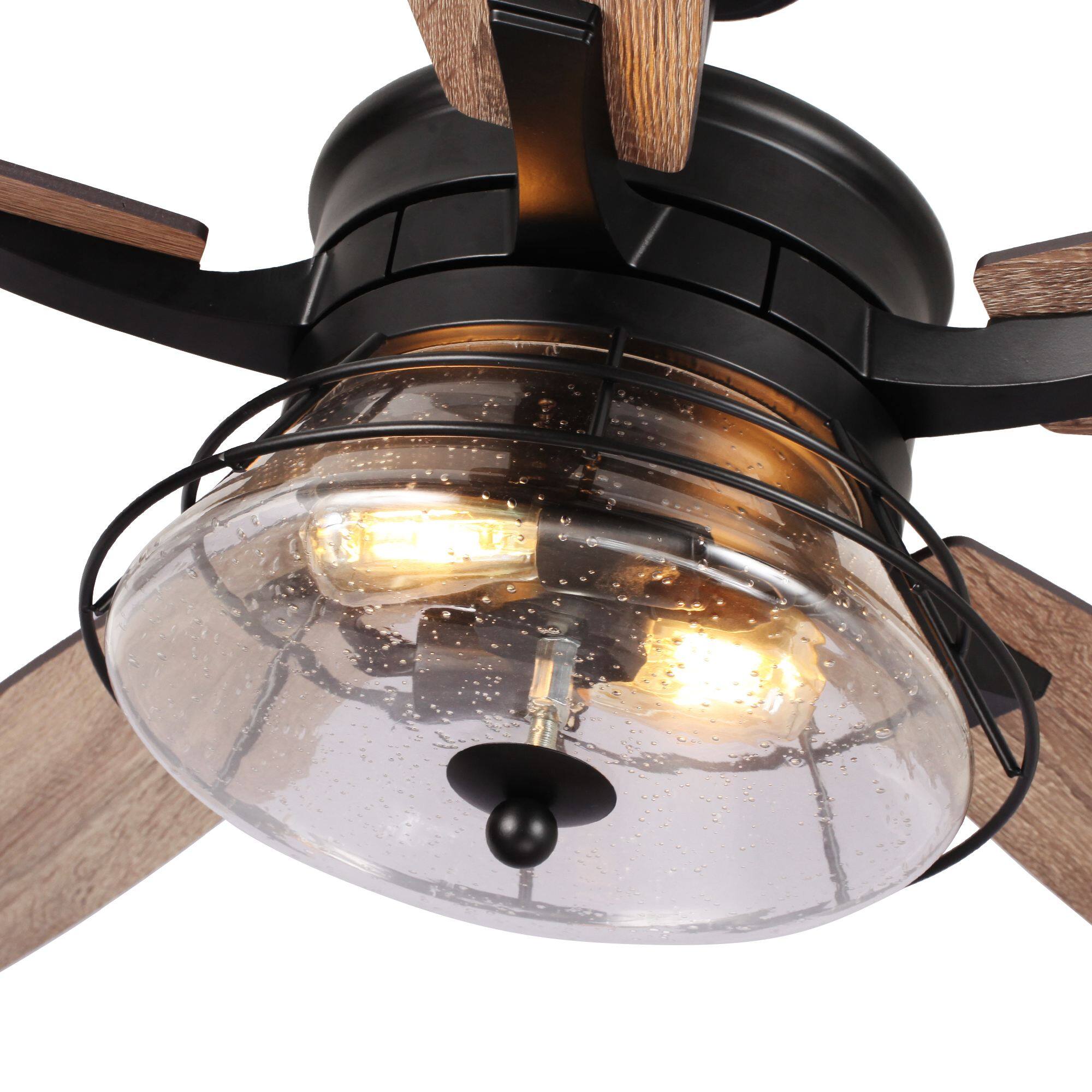 Alt View 6. Parrot Uncle - 52" Seeded Glass Black Industrial Indoor Ceiling Fan with Remote and Light Kit - Black.