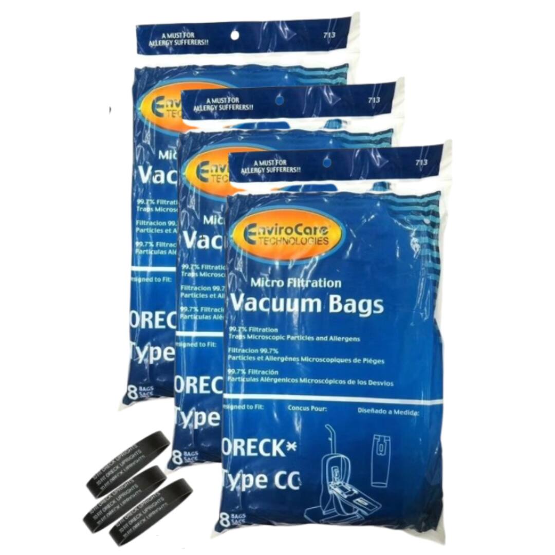 EnviroCare - 24 Oreck Type CC Upright Vacuum Bags + 3 Belts – Fits XL7, XL21, 2000–9000 Series